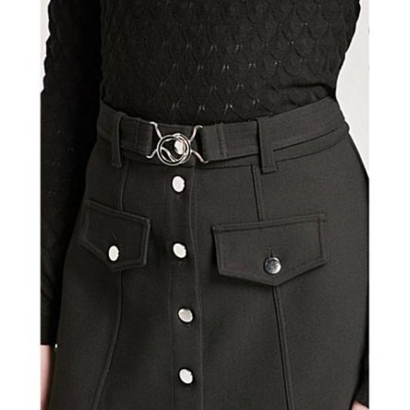NWT MAJE Jibrali Snap Button-front Mini Skirt In Black- no belt - Picture 5 of 8